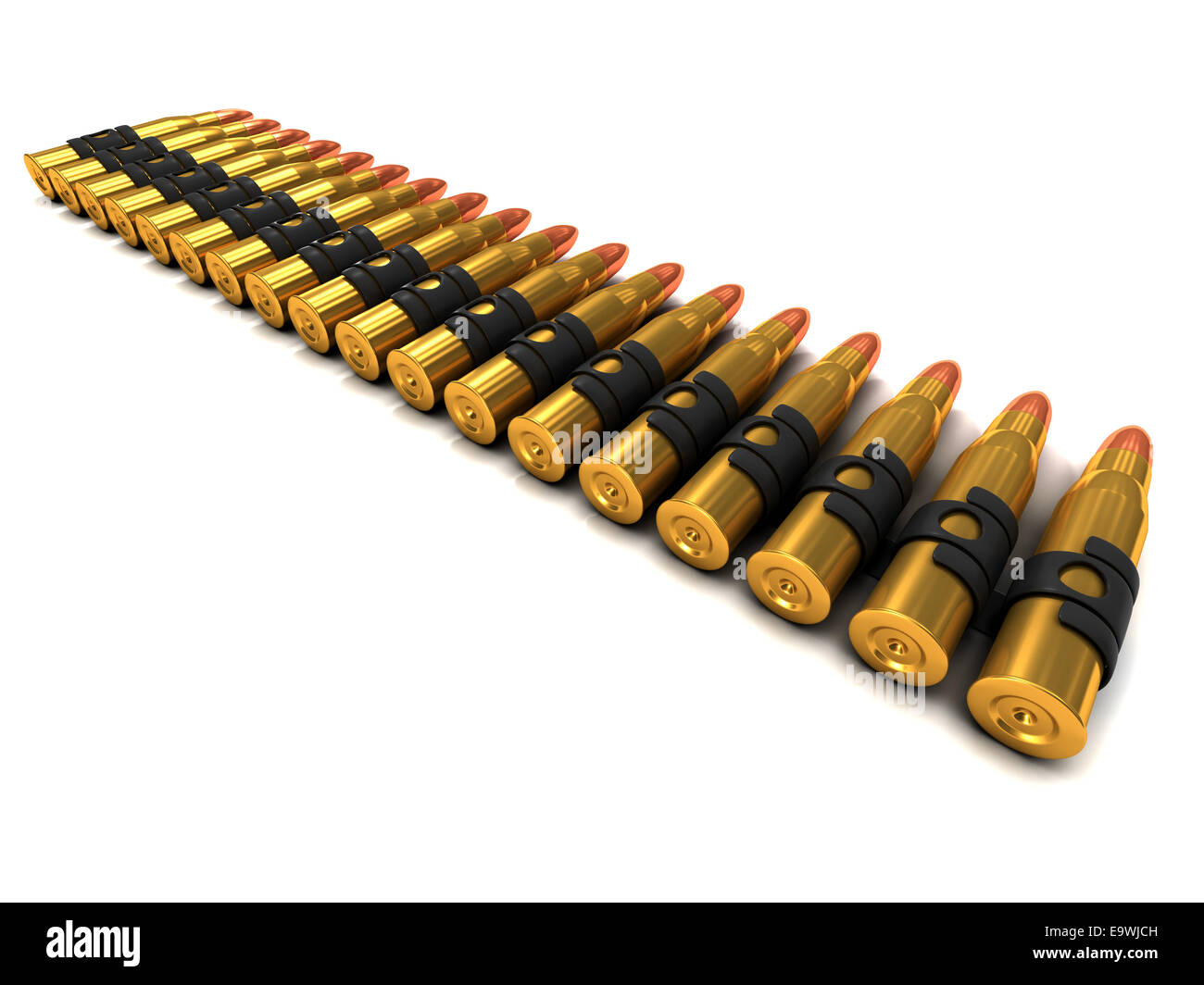 Le rendu 3D d'une ceinture de balles de mitrailleuse Banque D'Images
