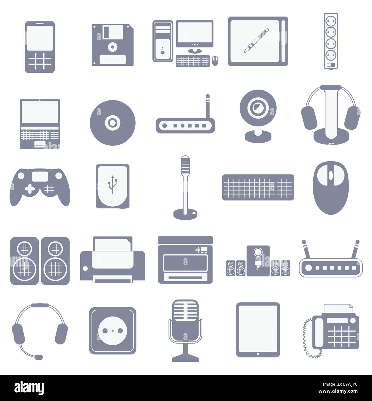 Vector icon set d'ordinateur media gadgets et appareils - collection isolé sur fond blanc Banque D'Images