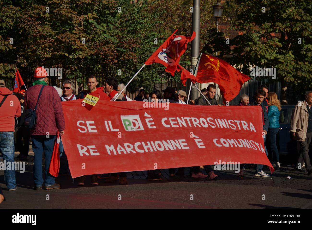 Les manifestants contre les réformes du travail Renzi mars Banque D'Images
