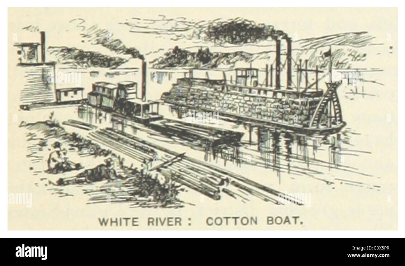 La page 63 de la publication US-AR de 1891 décrit un bateau de coton sur la rivière White, reflétant le commerce et le commerce fluvial du XIXe siècle. Banque D'Images