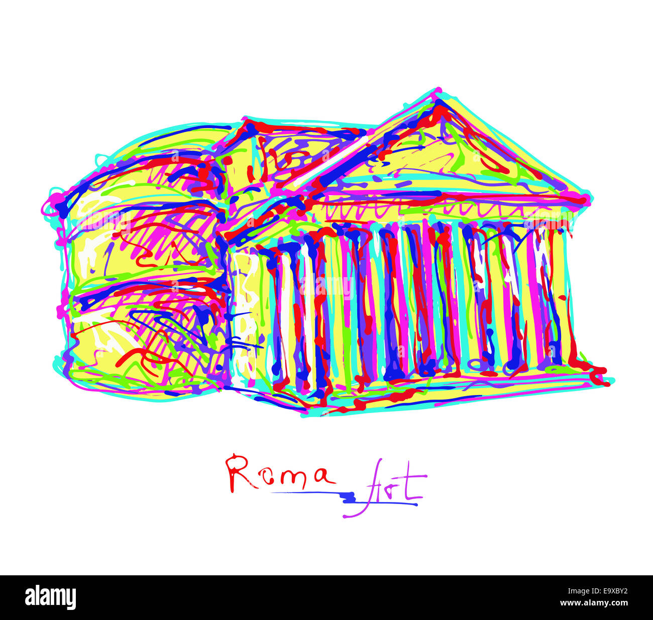 Célèbre place de Rome Italie, dessin original en couleurs arc-en-ciel Banque D'Images