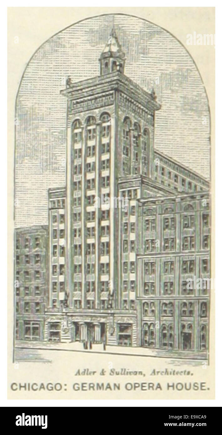 Une illustration de 1891 de l'Opéra allemand de Chicago, mettant en valeur le style architectural et son rôle de centre culturel pour la communauté germanophone de la ville. Banque D'Images