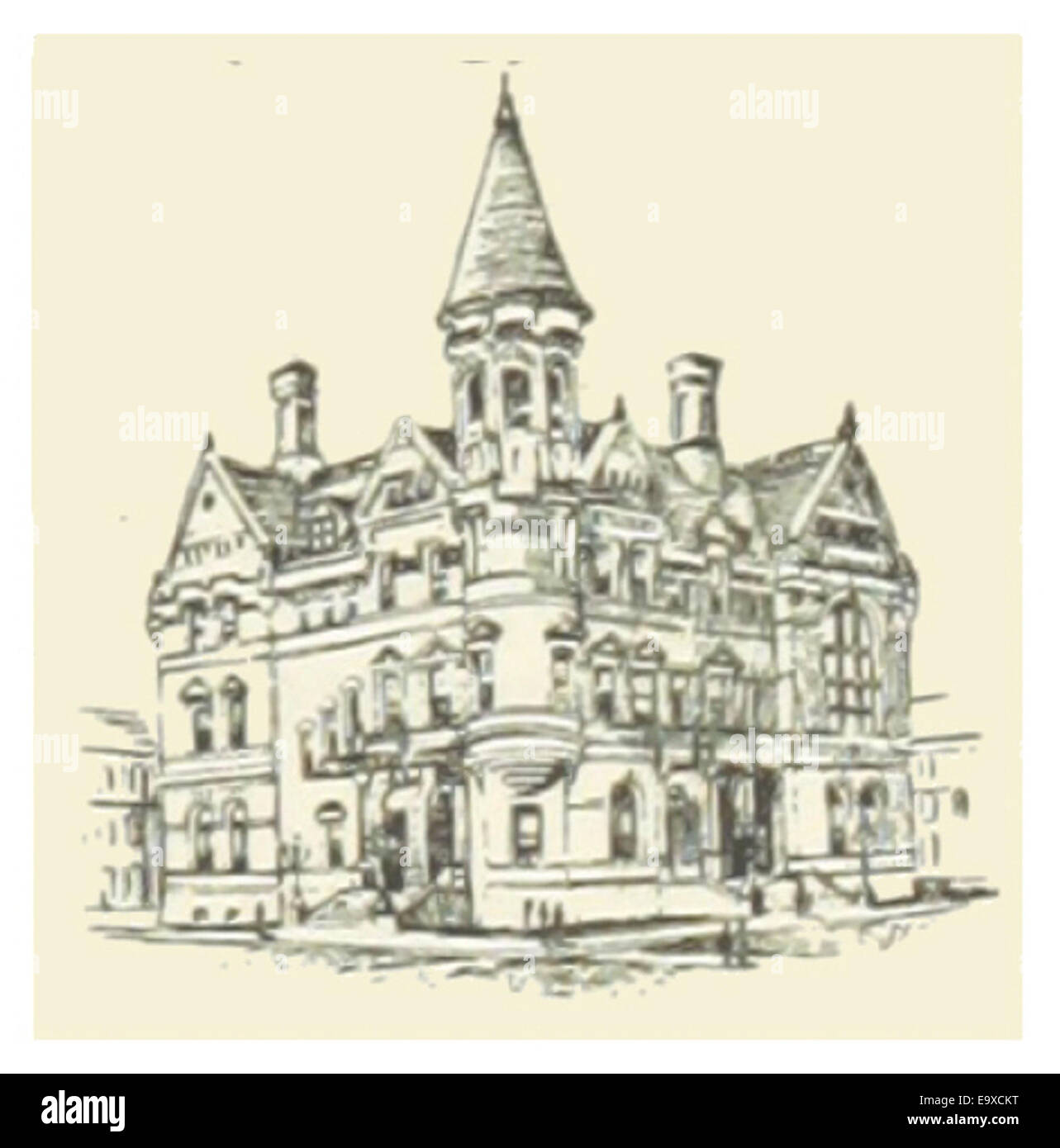 Un croquis de 1891 illustrant le palais de justice de Fort Wayne, Indiana. L'image met en évidence le style architectural du bâtiment et son rôle dans la communauté au cours de la période. Banque D'Images