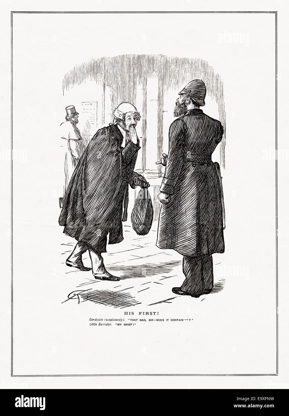 Victorienne de 1885 illustration humoristiques par Charles Keene, "son premier" - une blague Banque D'Images