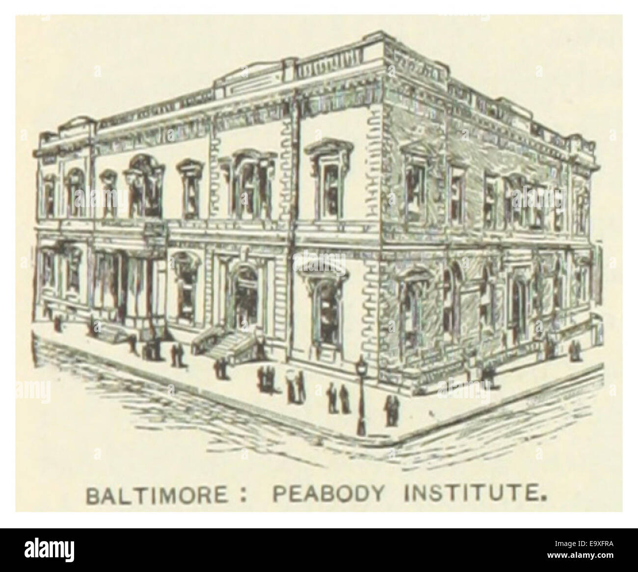 Cette entrée de 1891 de la série US-MD met en lumière l'Institut Peabody de Baltimore, un important centre pour la culture, l'éducation et les arts à la fin du XIXe siècle. Banque D'Images