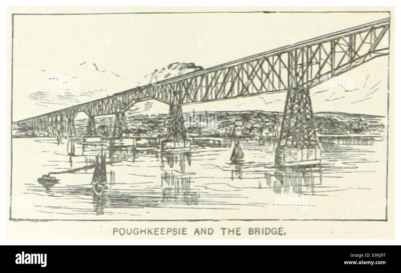 Cette illustration de Poughkeepsie de 1891 montre la ville avec son pont emblématique, un élément clé de l'infrastructure de la rivière Hudson à la fin du XIXe siècle. Banque D'Images