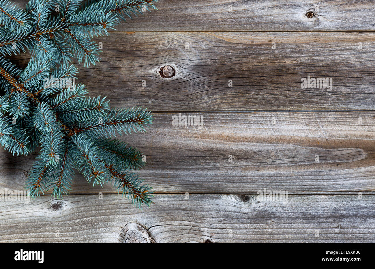 La Direction générale de l'arbre de Noël sur planches de bois rustique Banque D'Images
