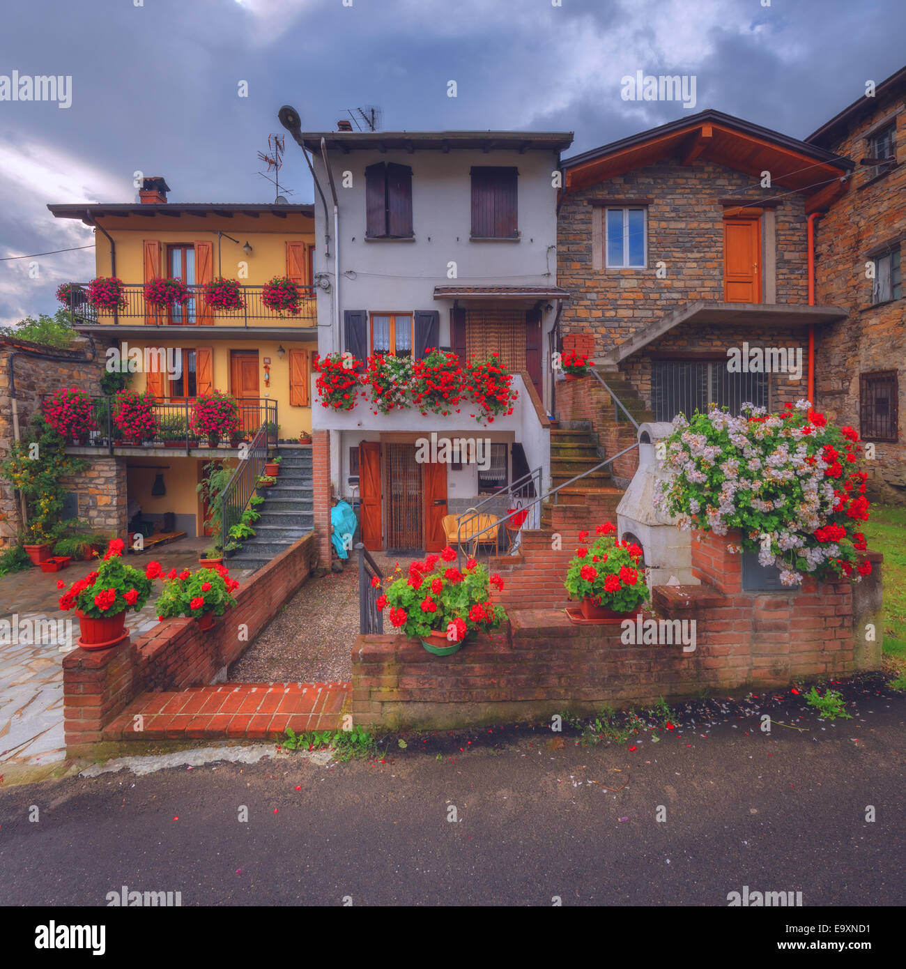 L'Italie court avec les fleurs rouges Banque D'Images