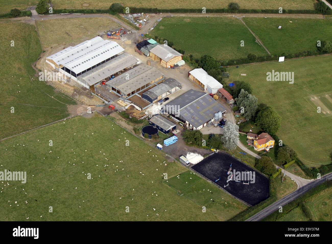 Vue aérienne d'une ferme typique UK dans le Bedfordshire, Angleterre Banque D'Images