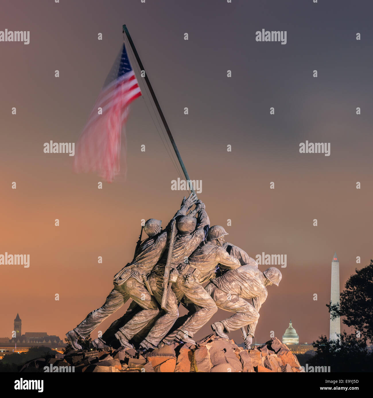 US Marine Corps War Memorial, également connu sous le nom de Mémorial Iwo-Jima à Arlington, Virginia, USA. Banque D'Images