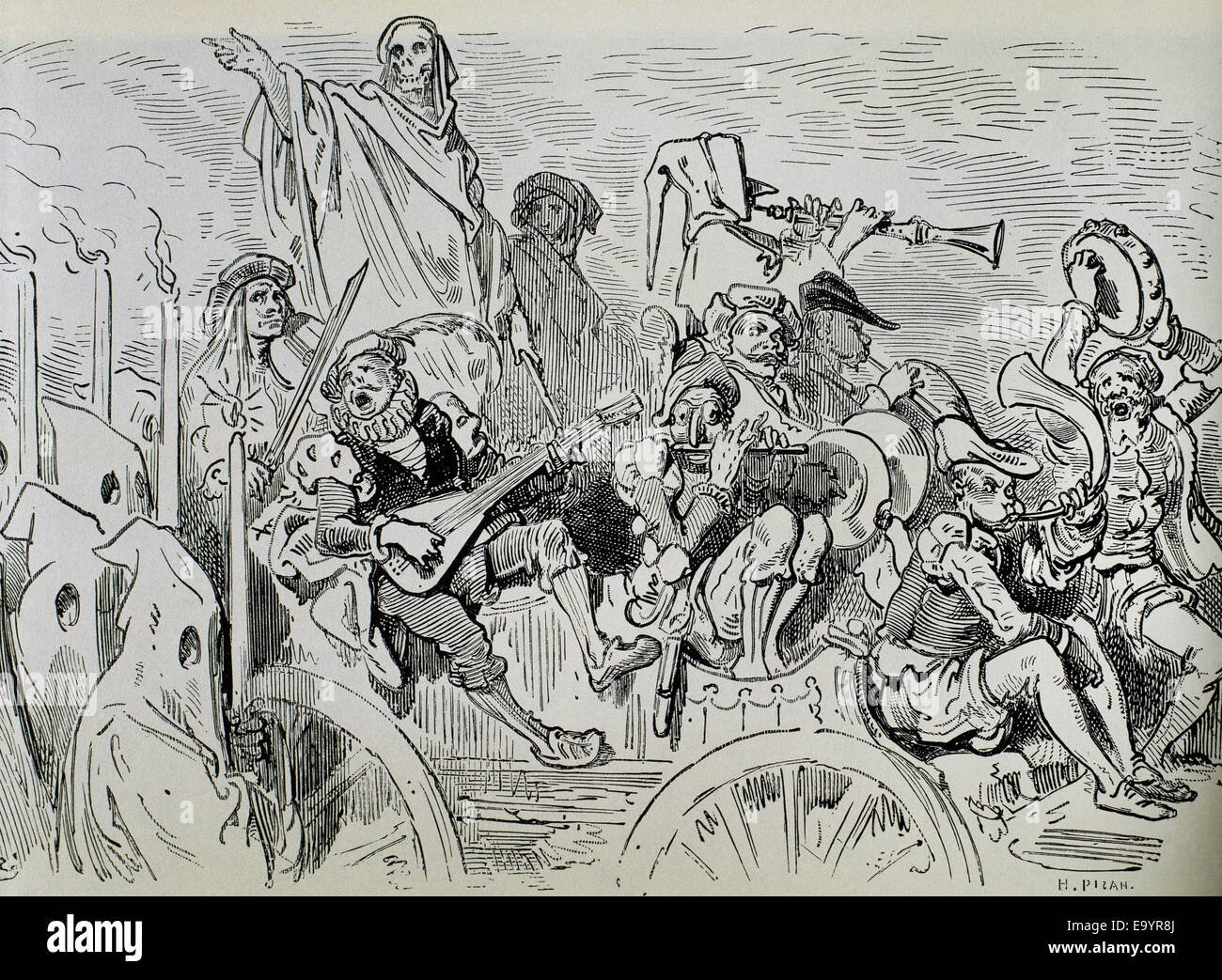 Don Quichotte. Roman espagnol de Miguel de Cervantes Saavedra (1547-1616). Gravure de Gustave Dore, 19e siècle. Banque D'Images