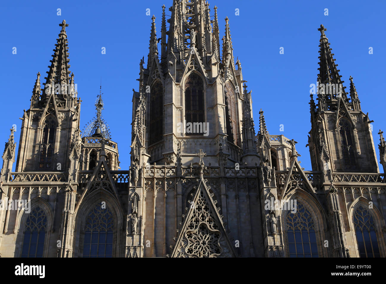 L'Espagne. La Catalogne. La Cathédrale de Barcelone. De l'extérieur. Façade néo-gothique. 19e siècle. Banque D'Images