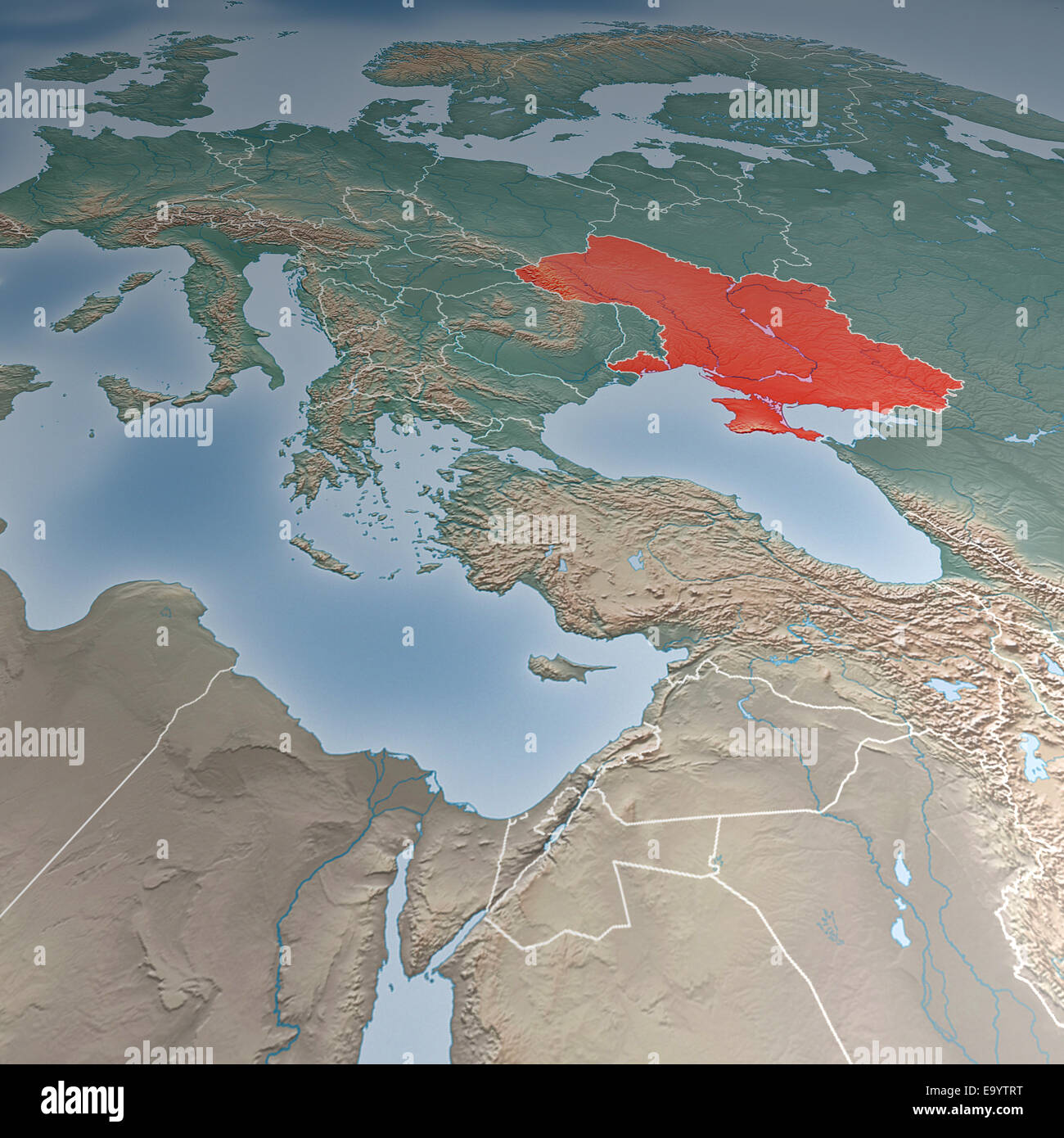 La carte européenne avec l'Ukraine marquée rouge Banque D'Images