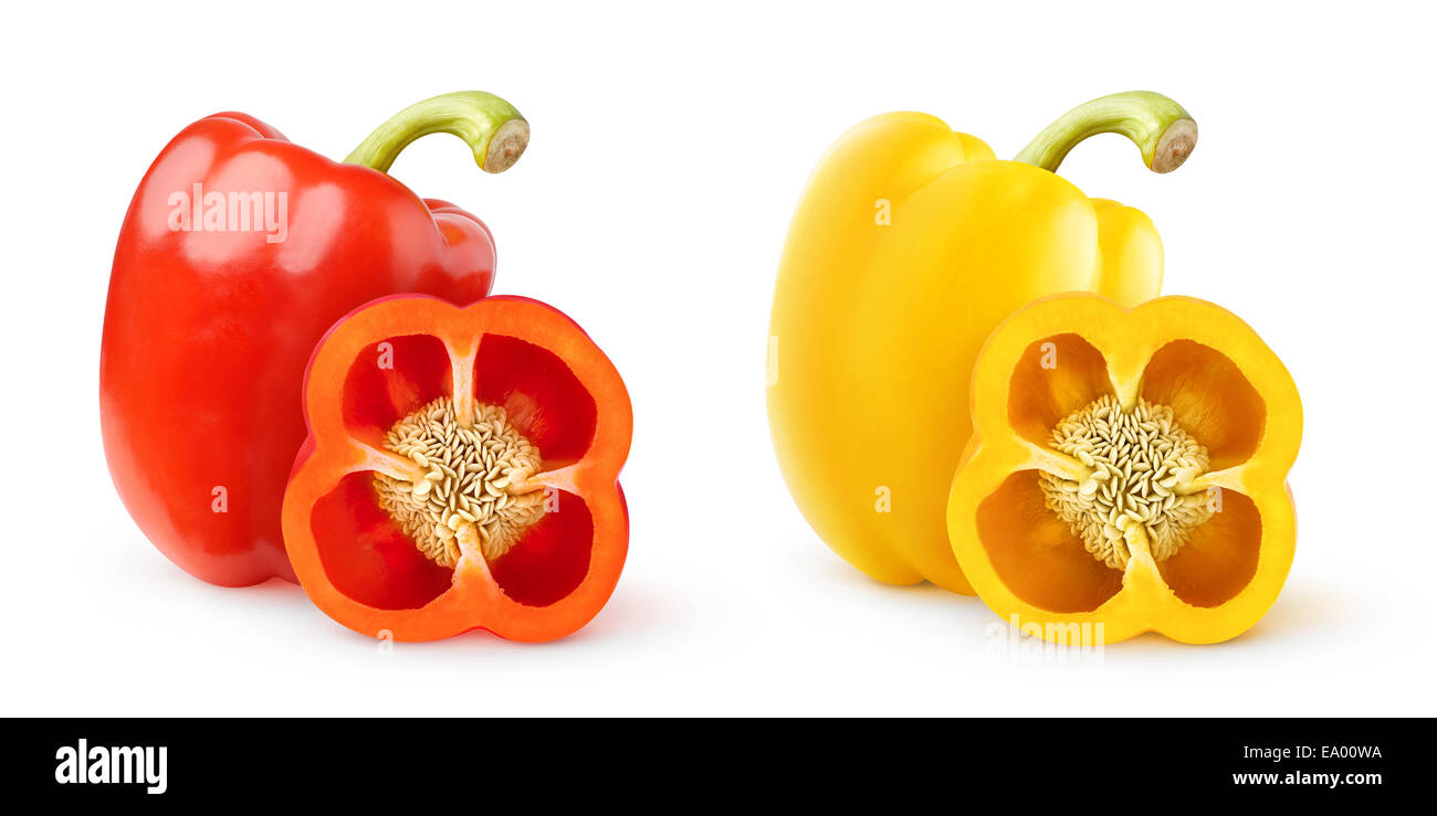 Poivrons rouges et jaunes isolated on white Banque D'Images