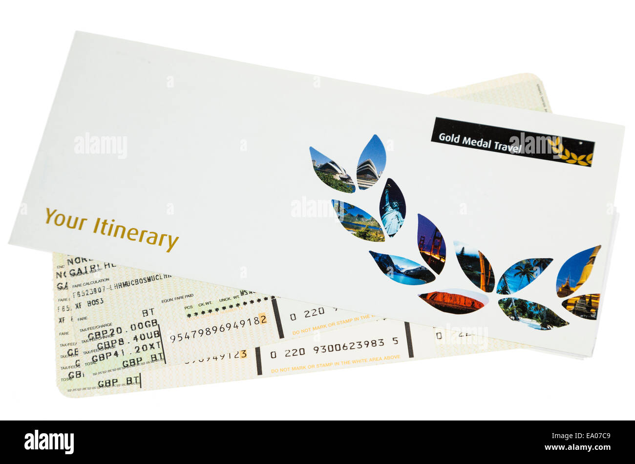 Billet d'avion et itinéraire de vol de Gatwick, Londres, UK Banque D'Images