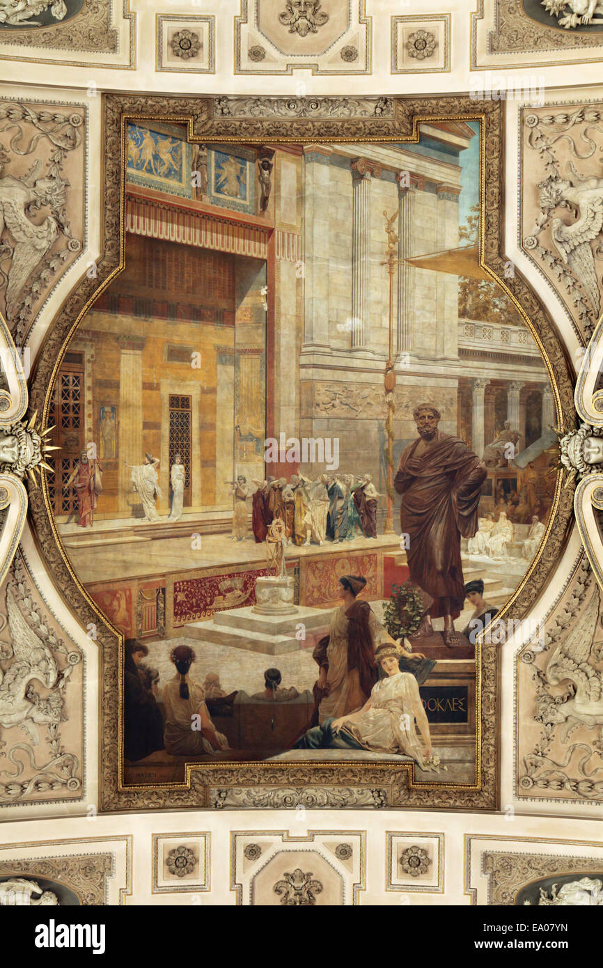 La tragédie grecque. Le théâtre de Sophocle. Peinture de plafond par Franz von Matsch au Burgtheater de Vienne, en Autriche. Banque D'Images