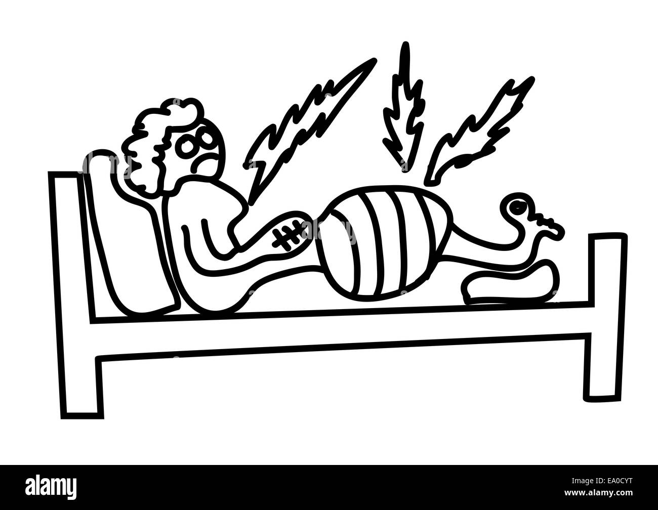Illustration de femme malade au lit Banque D'Images