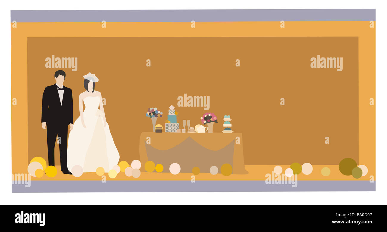 Illustration de marié mariage costume et robe de mariée en boutique Banque D'Images