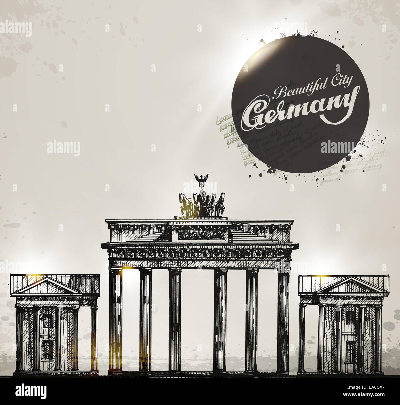 Porte de Brandebourg. Symbole de passage de Berlin. Hand drawn vector illustration croquis au crayon Banque D'Images