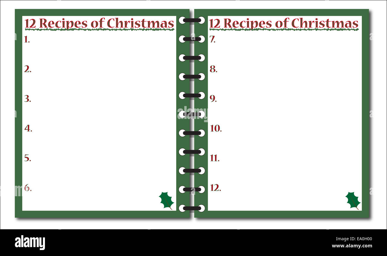 12 Recettes de Noël un modèle de bloc-notes ou contexte isolé sur fond blanc Banque D'Images