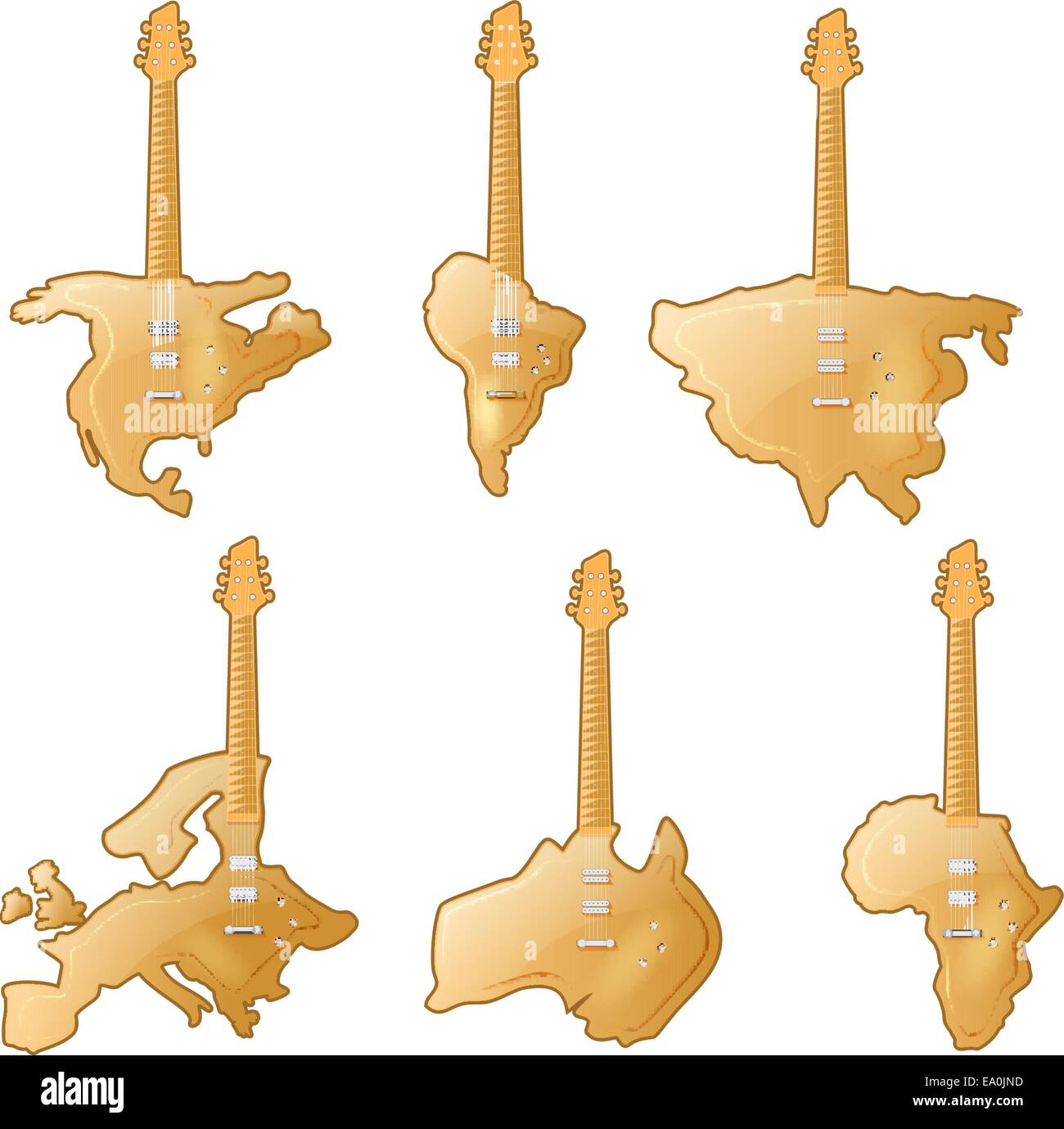 Vector Illustration de continents comme les guitares, EPS10 Vector, gradient Mesh et transparent utilisé Illustration de Vecteur