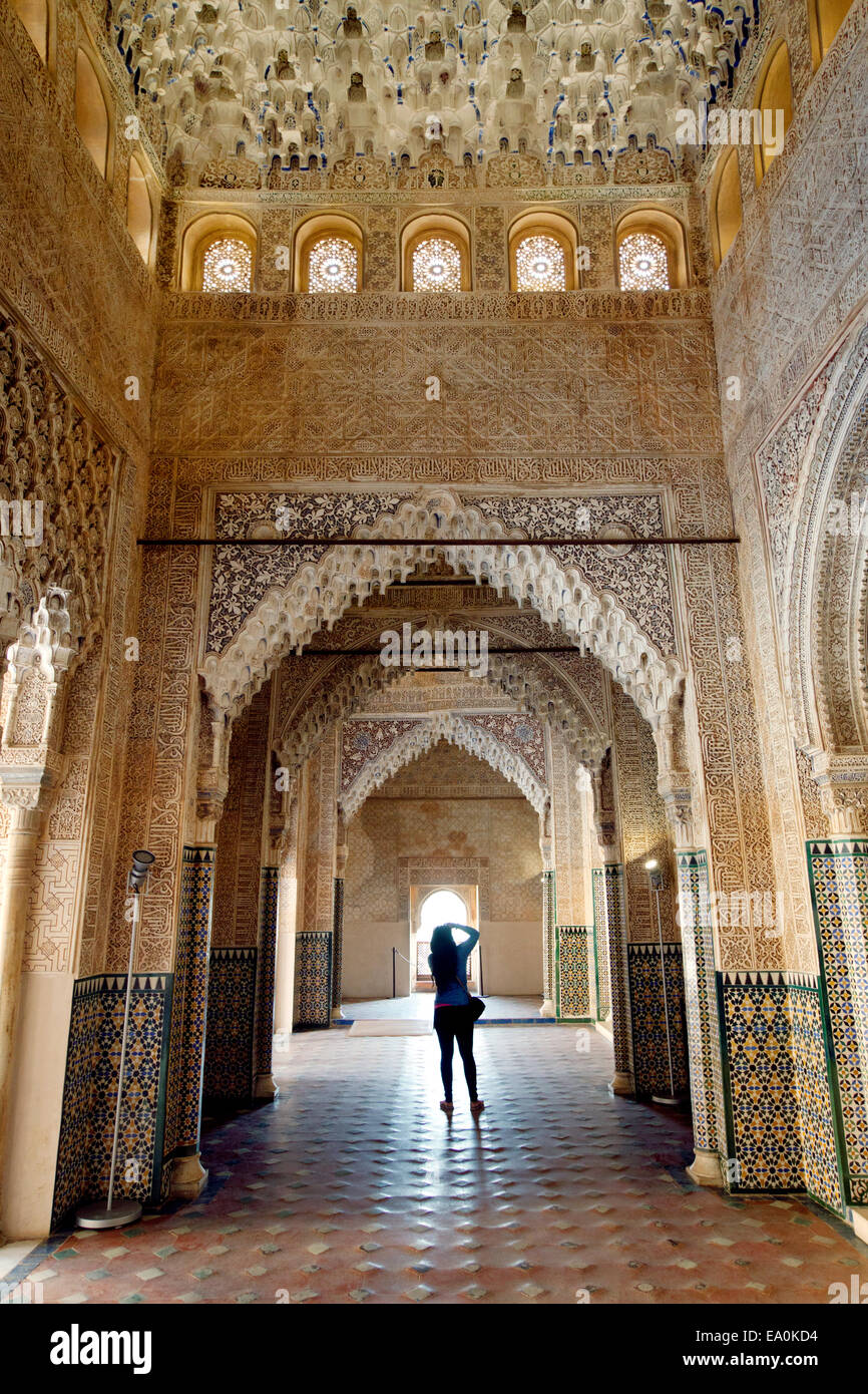 Palais de l'Alhambra, Sala de los Reyes / Salle des Rois, ou Juge Hall, Grenade, Andalousie, Espagne Banque D'Images