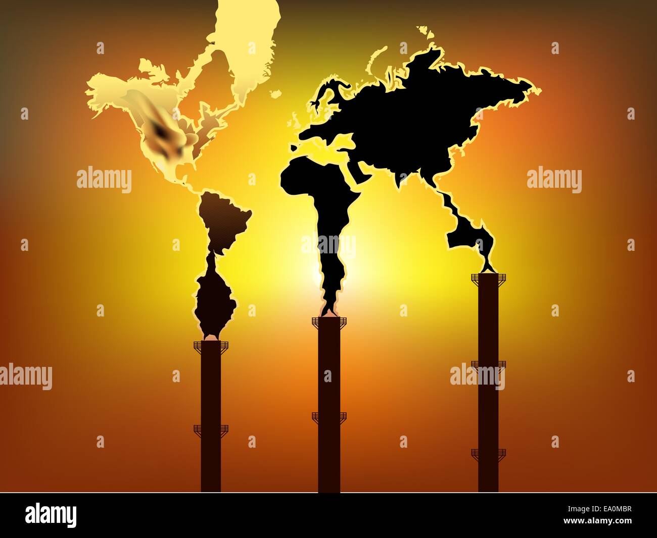 La fumée en forme de carte du monde prends forme cheminée d'usine Illustration de Vecteur
