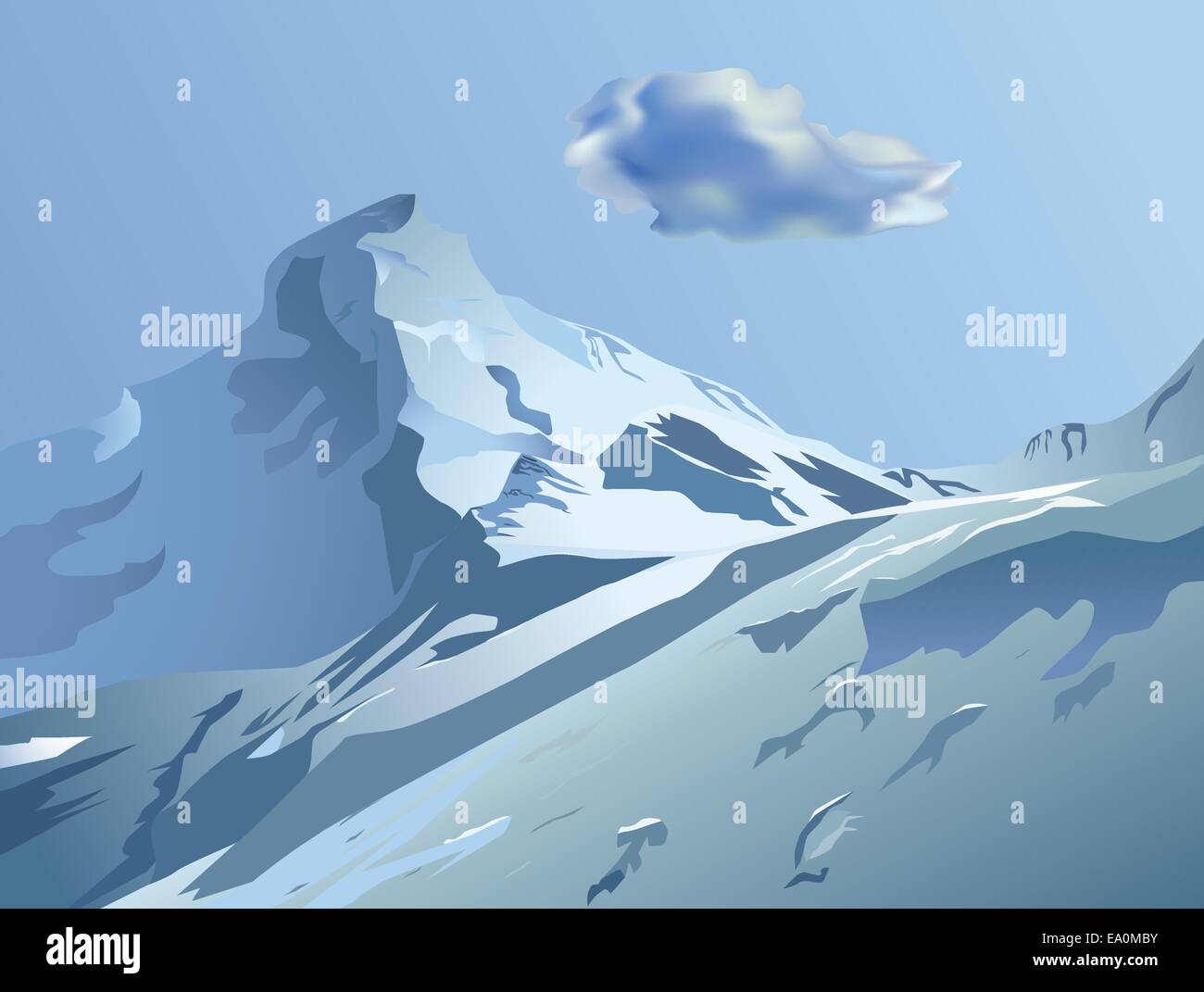 Vector montagnes enneigées avec ciel bleu et de nuages Illustration de Vecteur