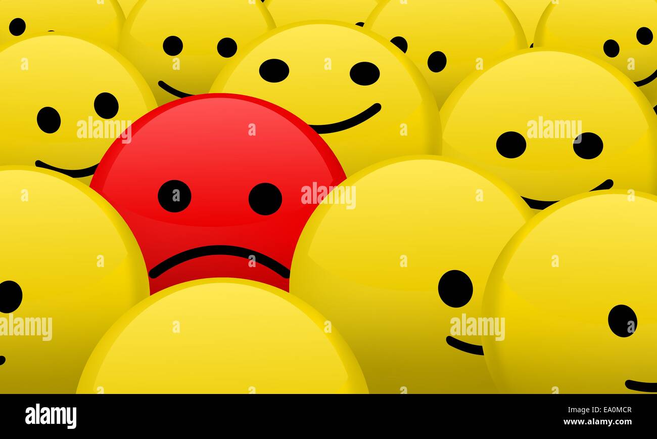 Smiley triste rouge vecteur entre bande de jaunes Illustration de Vecteur