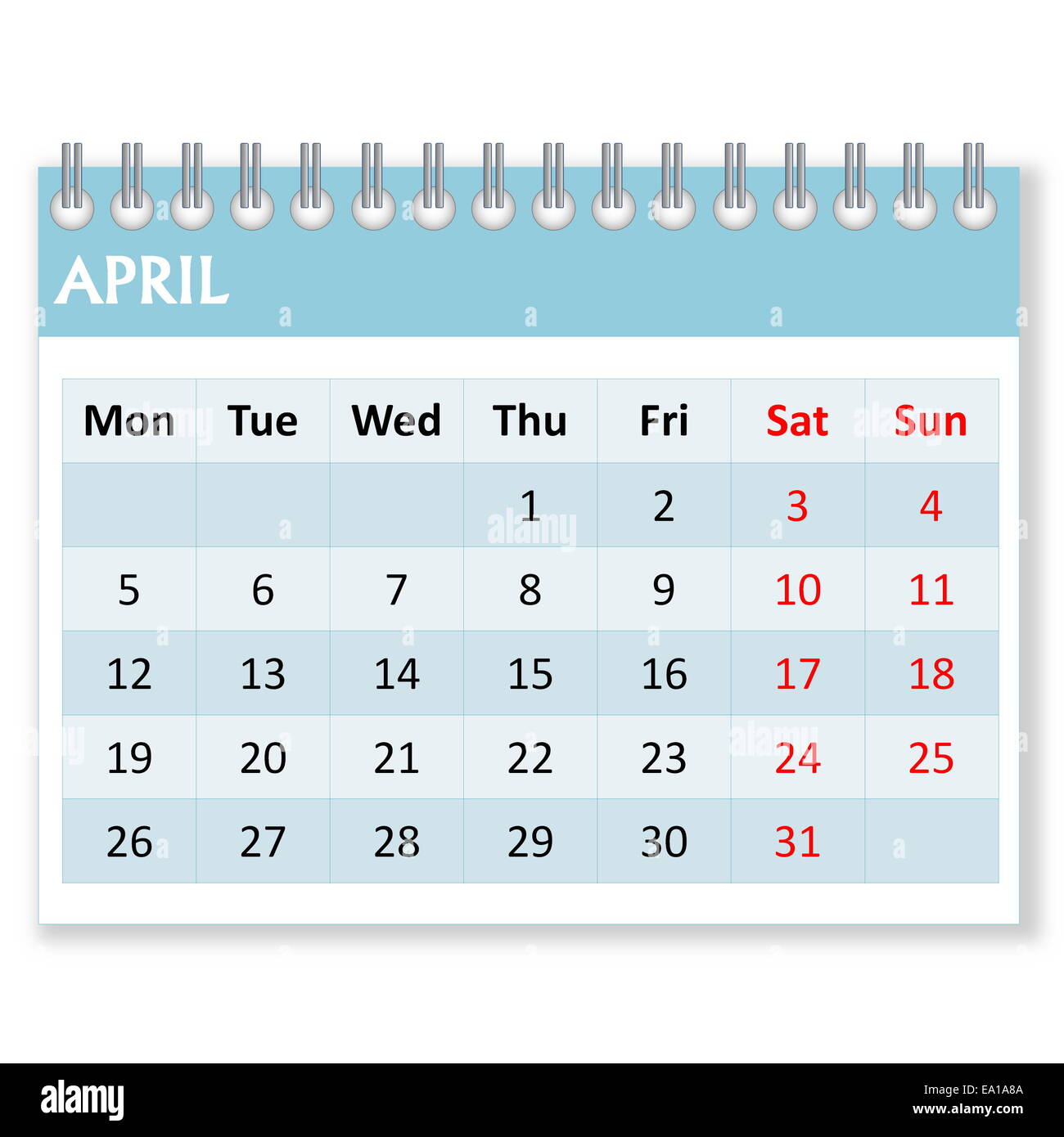 Feuille de calendrier pour avril Banque D'Images