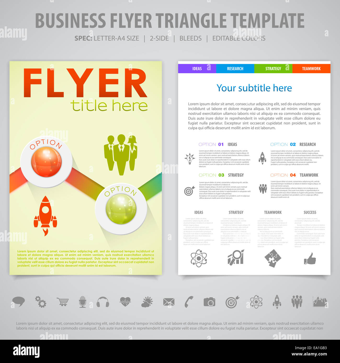 Flyer d'affaires, conception de la brochure avec des icônes, le nombre d'options, Chronologie des infographies. Modèle. Banque D'Images