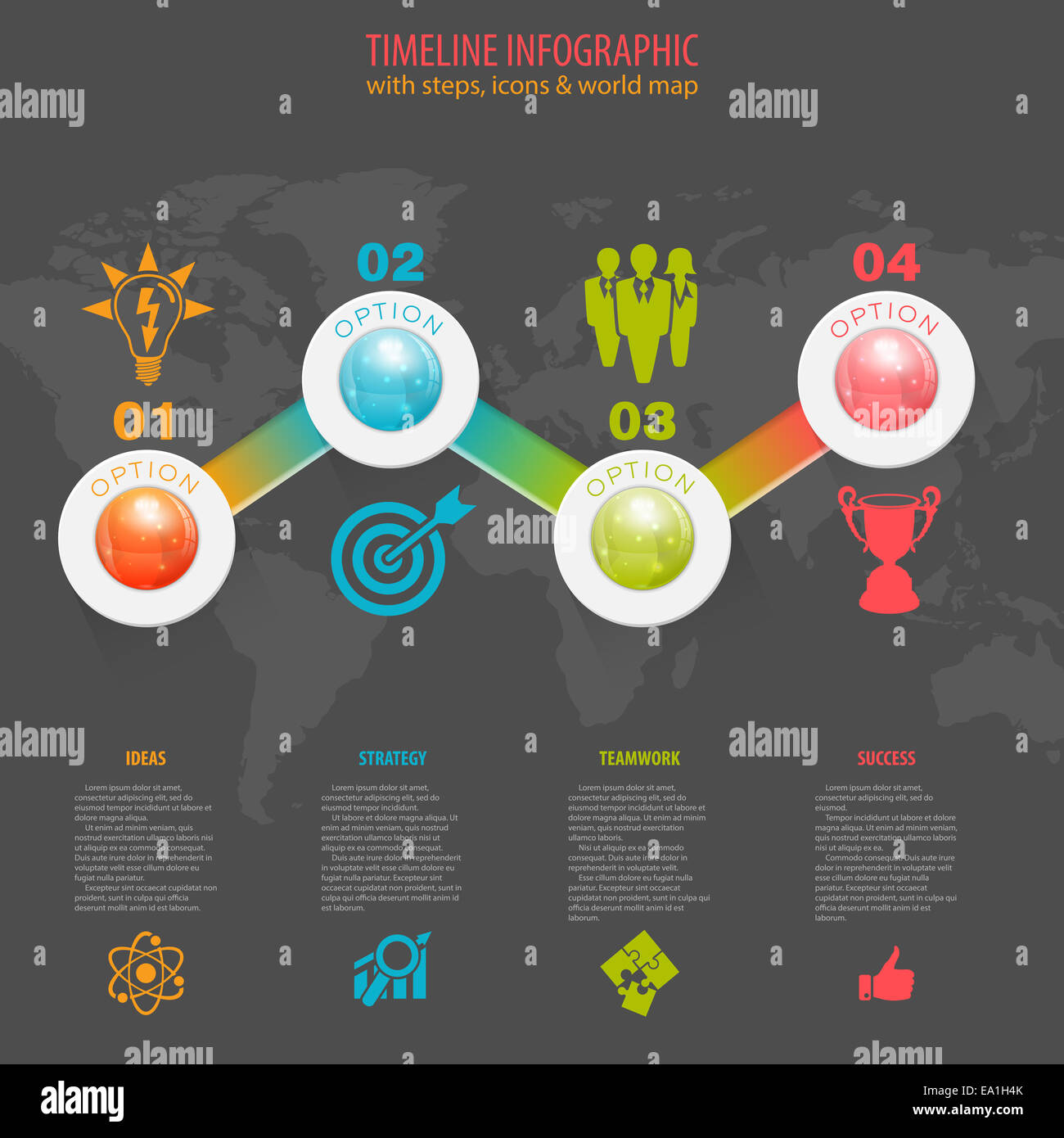 Chronologie d'infographie avec des boutons, icônes et le nombre d'options. Template Banque D'Images