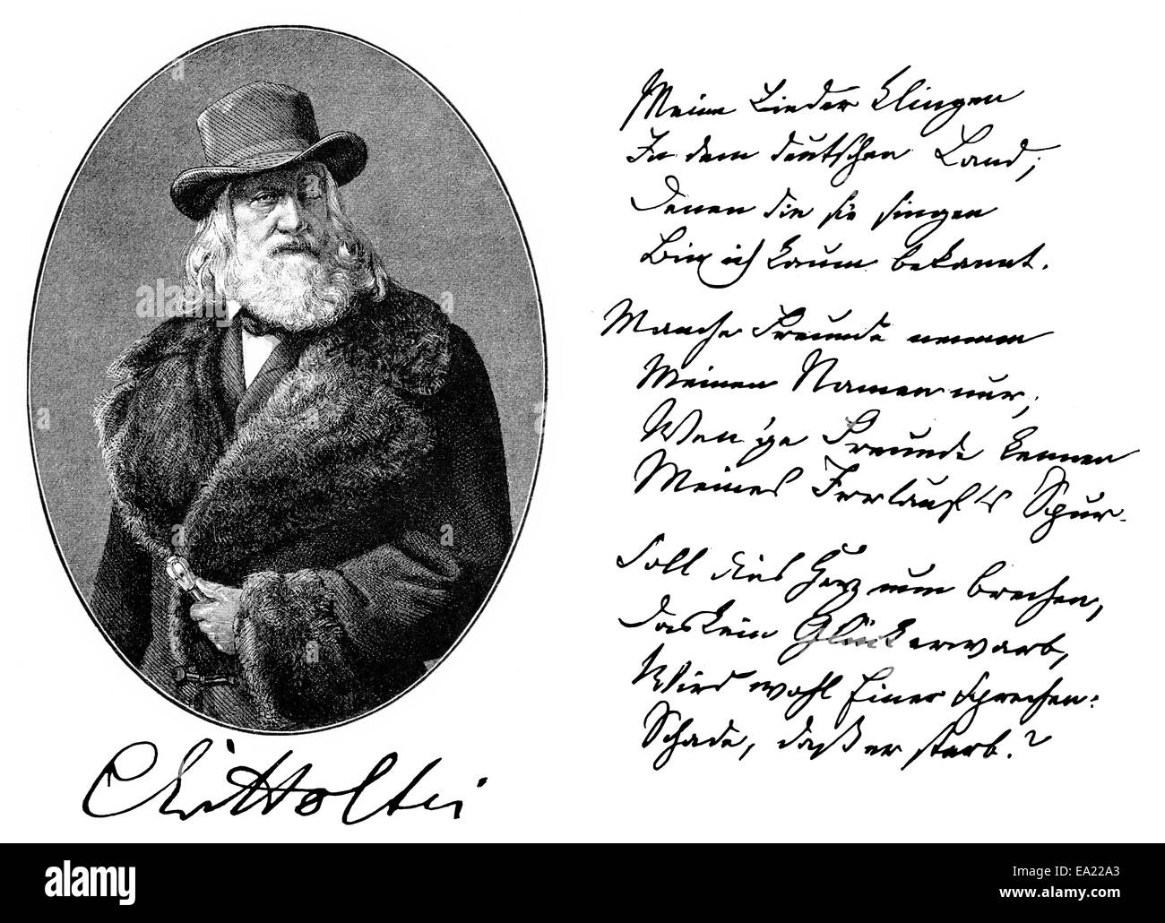 Manuscrit historique et portrait de Karl von Holtei, 1798 - 1880, un écrivain allemand, acteur, reciter, directeur de théâtre et theate Banque D'Images