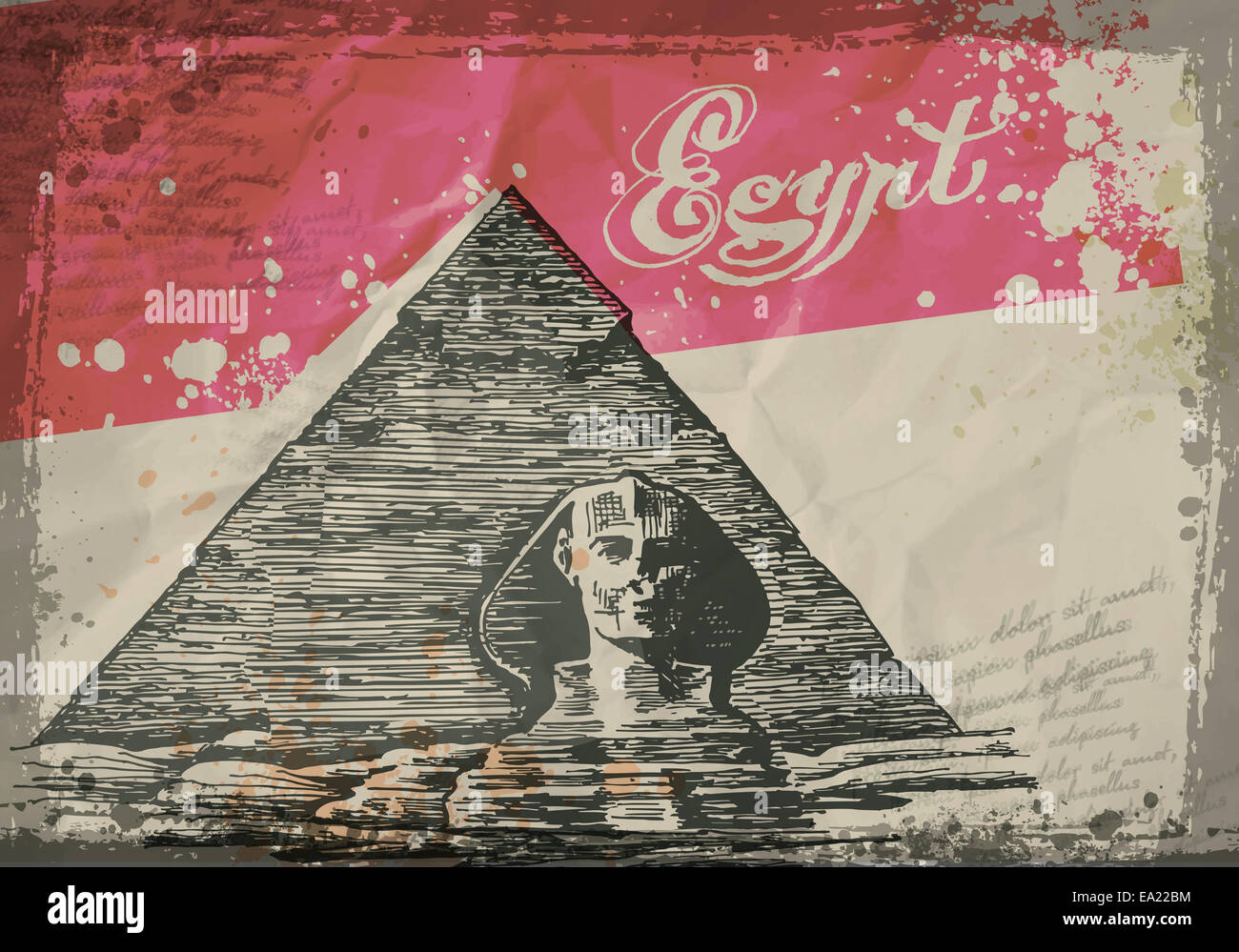 Pyramides dans le désert. Hand drawn vector illustration croquis au crayon Banque D'Images