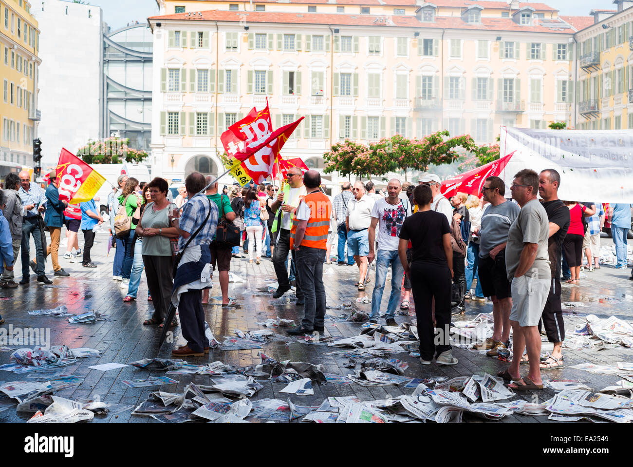 Des démonstrations de la CGT syndicate sur la Place Garibaldi, Nice, France. Banque D'Images