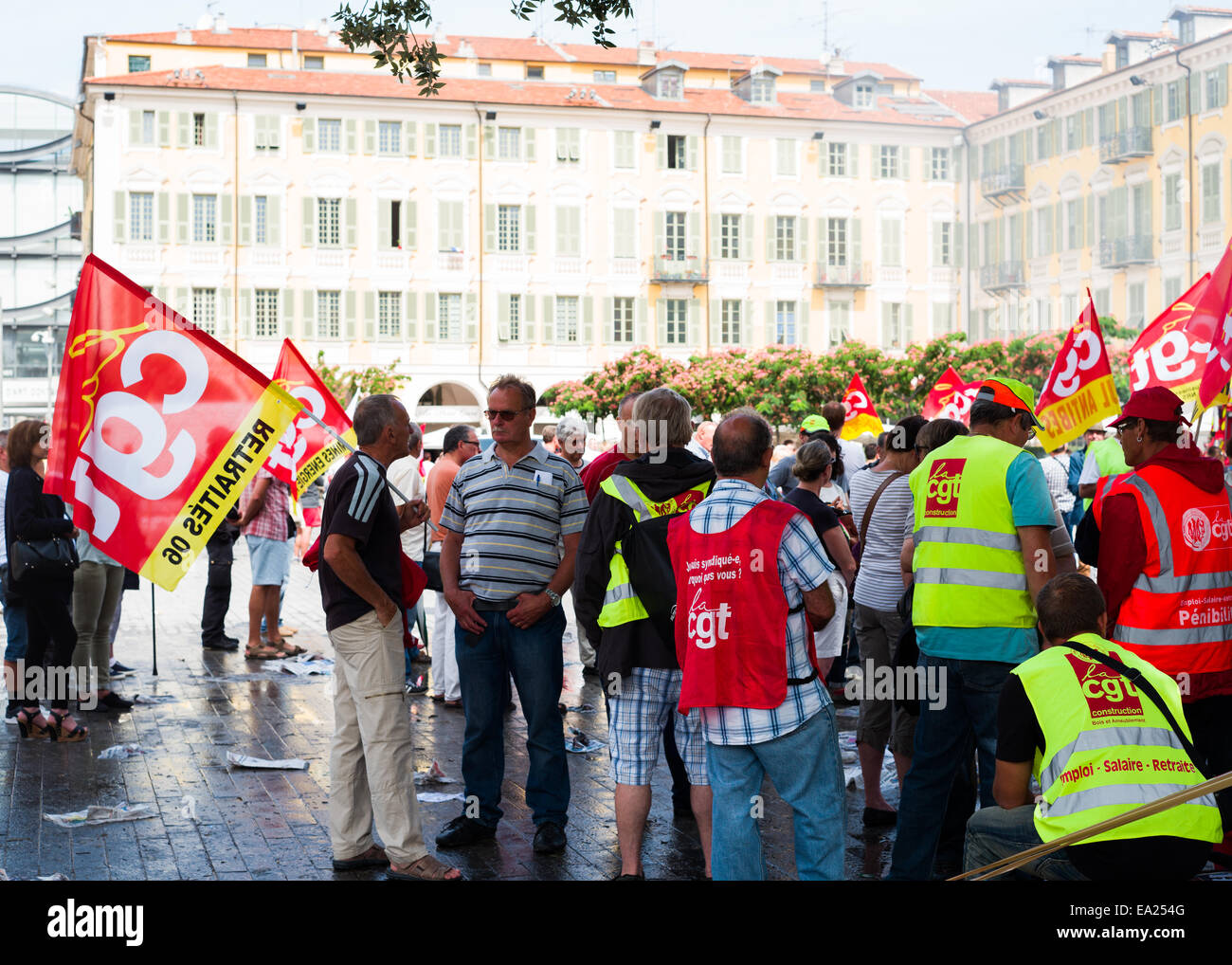 Des démonstrations de la CGT syndicate sur la Place Garibaldi, Nice, France. Banque D'Images