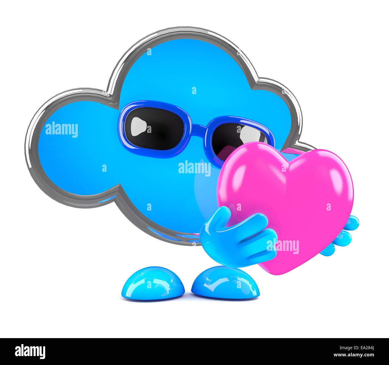 Le rendu 3D d'un nuage un caractère coeur rose. Banque D'Images