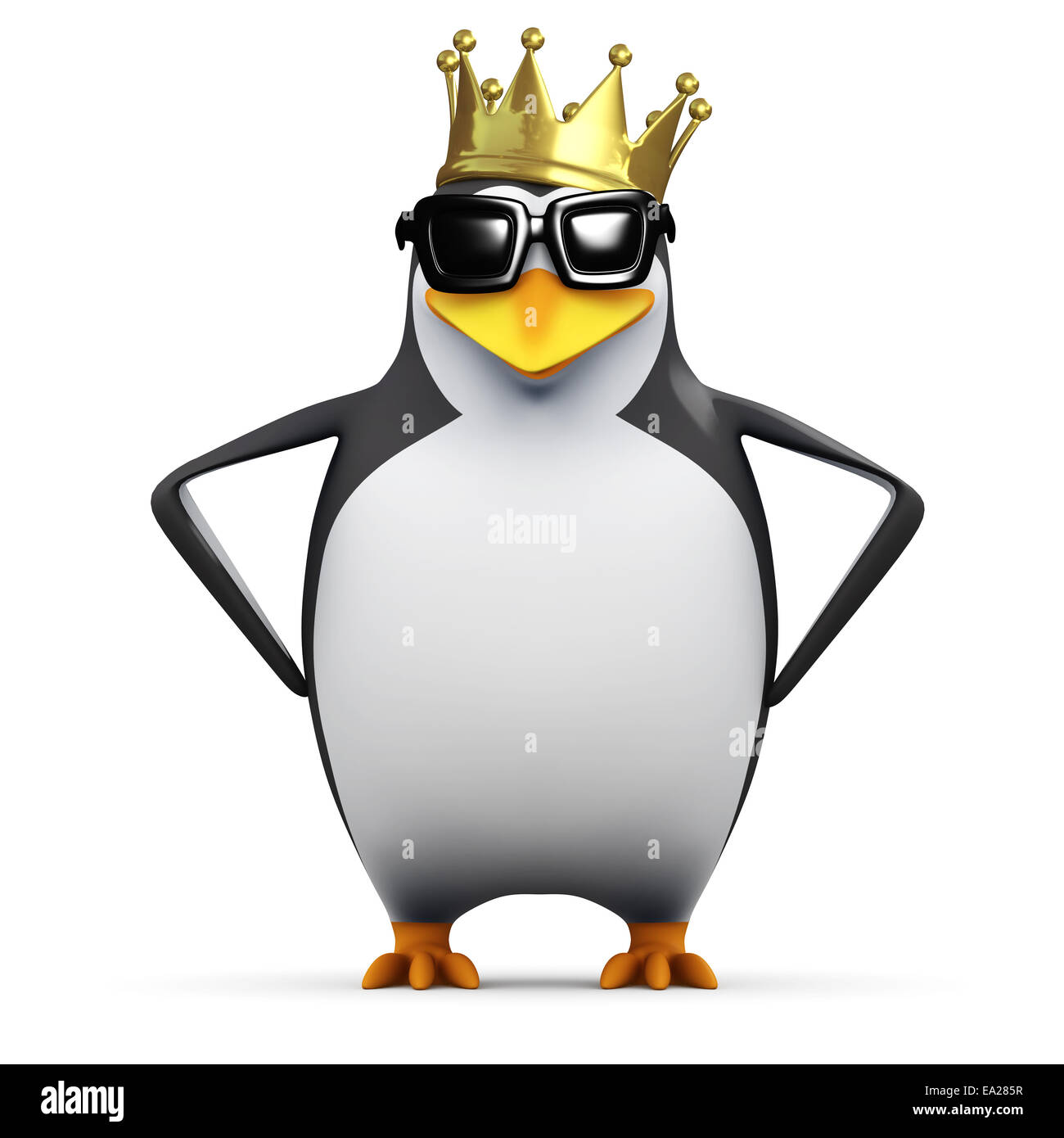 Le rendu 3D d'un pingouin dans une couronne d'or avec les mains sur les  hanches Photo Stock - Alamy