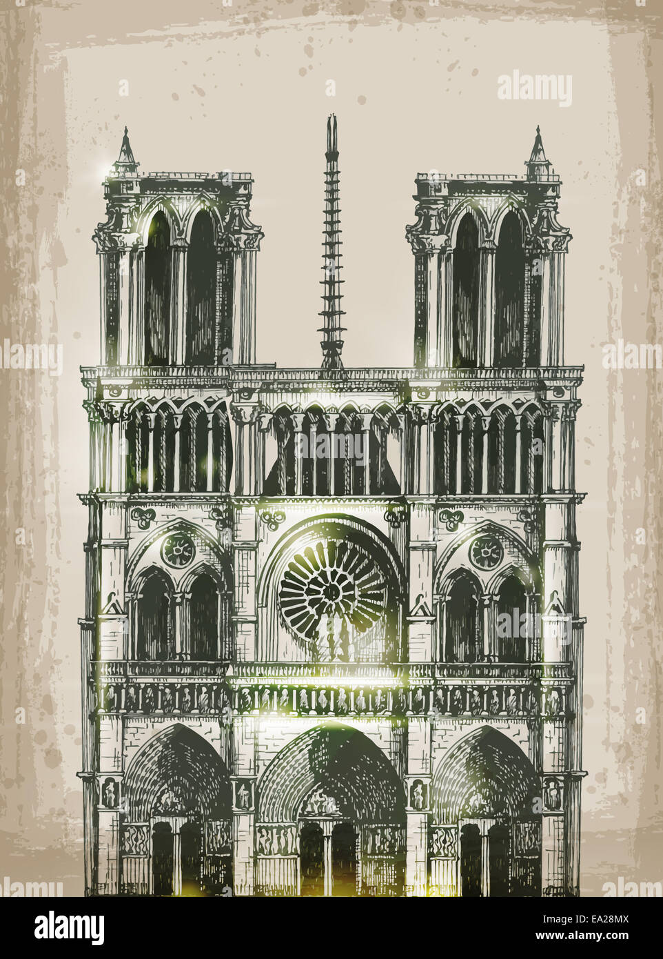 Cathédrale Notre Dame de Paris, France. Illustration à la main Banque D'Images