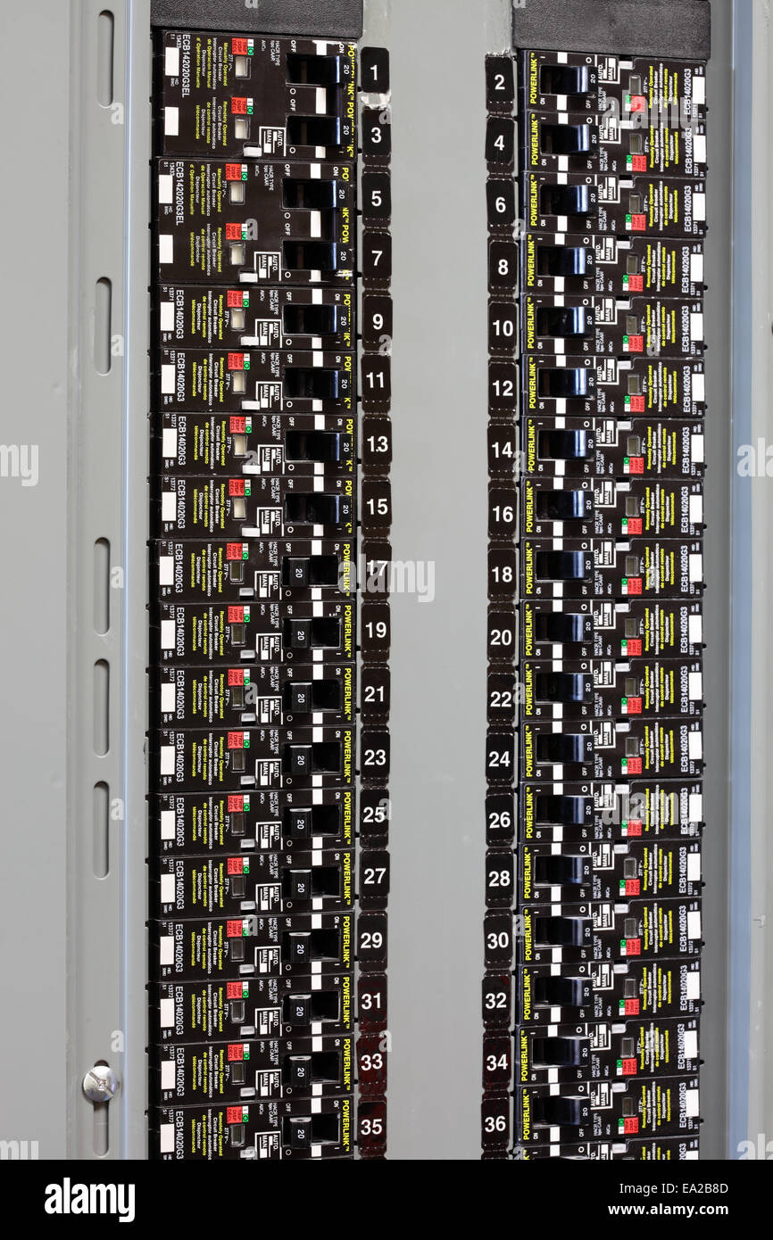 Un réseau de distribution d'électricité et les disjoncteurs Banque D'Images