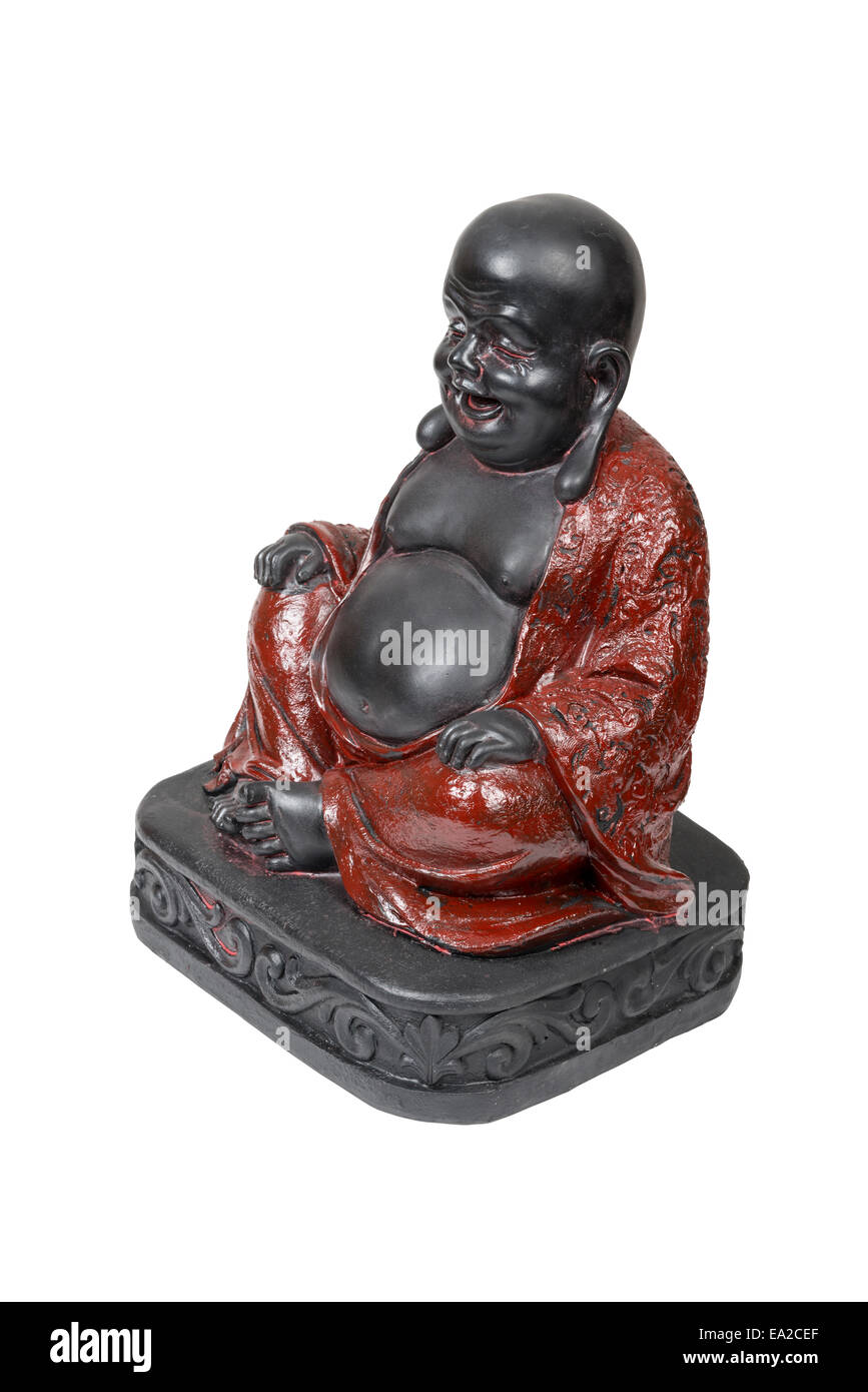 Black Bouddha souriant isolated over white with clipping path. Banque D'Images