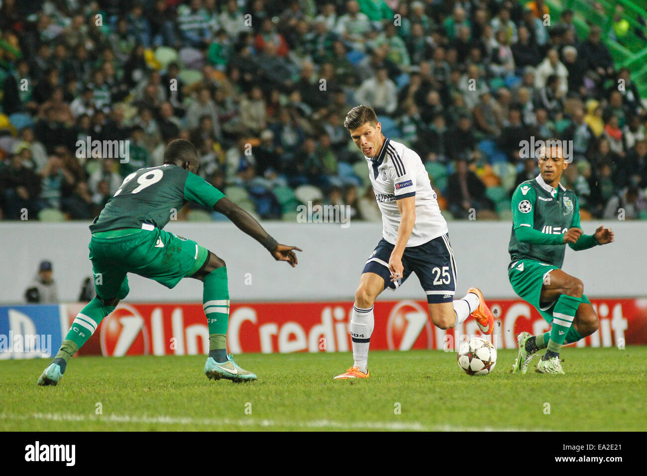 Huntelaar Schalke l'avant (25) au cours de match de la Ligue des Champions, Schalke 04 x sportifs match au stade Alvalade, Lisbonne, Portugal. Banque D'Images