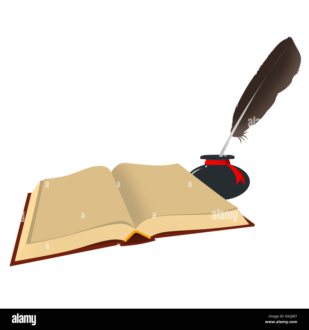 L Image De La Vieille Isoles Livre Ouvert Avec Des Draps Et Des Encriers Vides Avec Une Plume Sur Un Fond Blanc Photo Stock Alamy