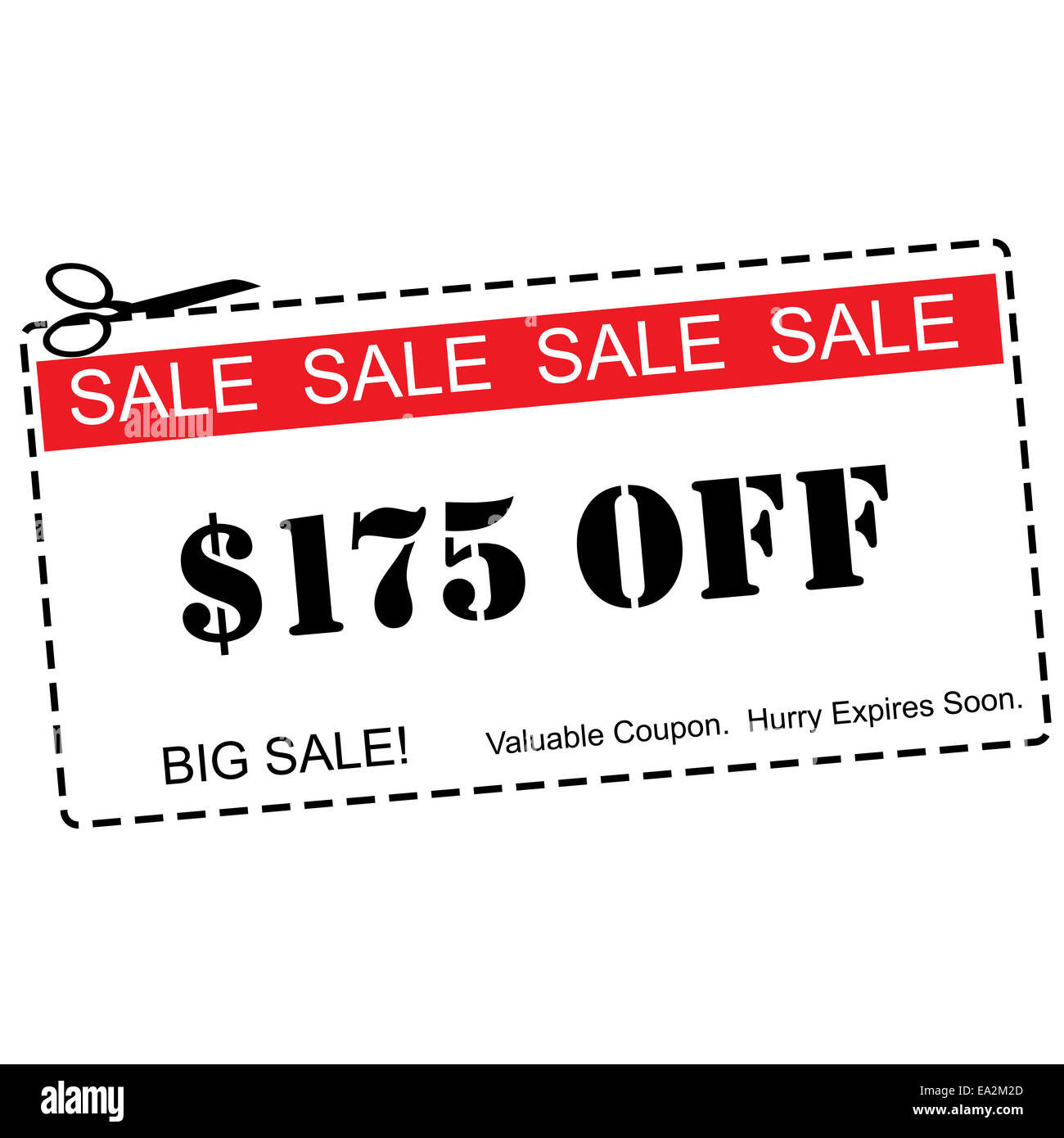 $175 Off grosse vente Coupon rouge et blanc faisant un grand concept. Banque D'Images