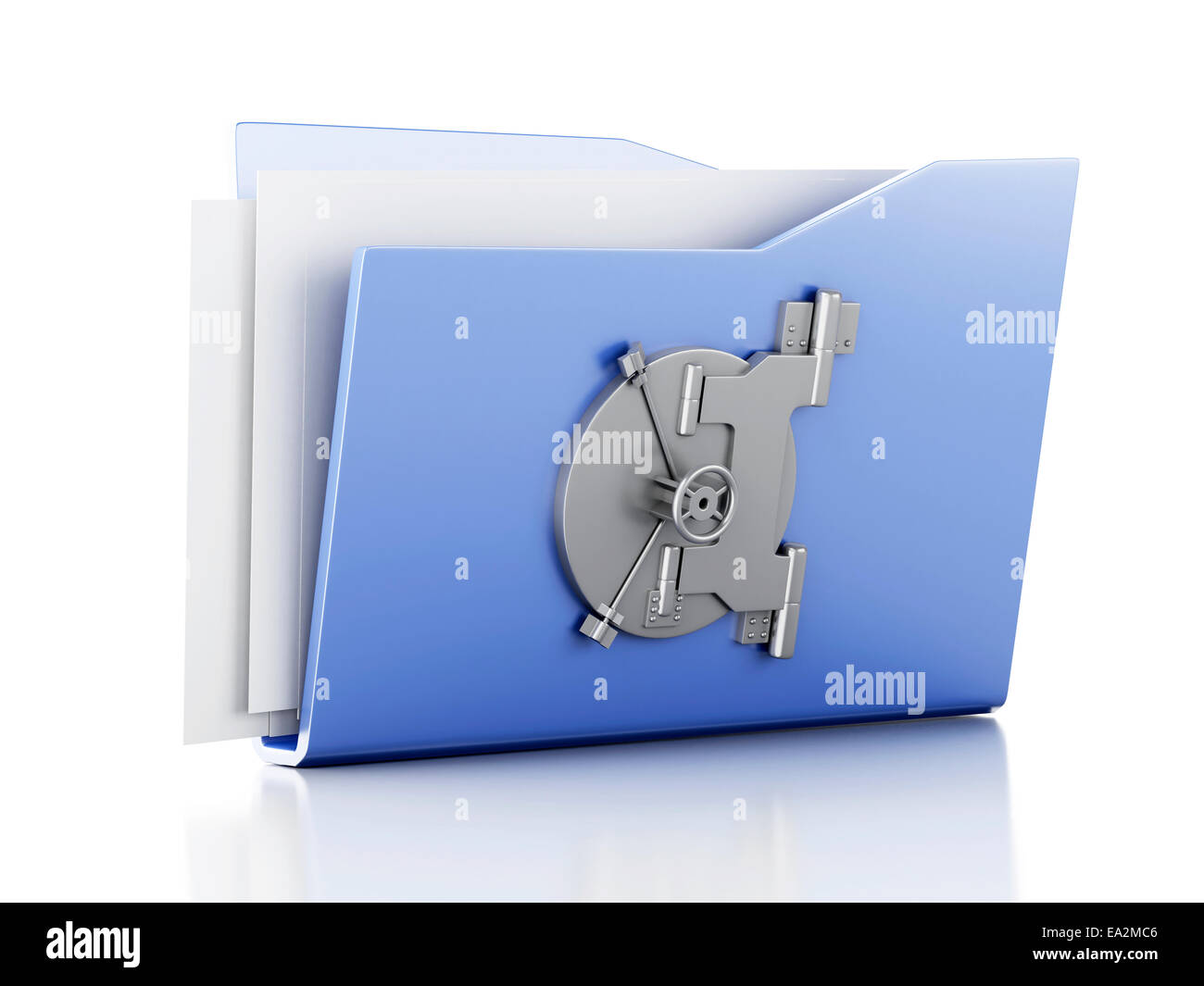 Image du dossier bleu et le verrouiller. Concept de sécurité des données. 3d illustration Banque D'Images