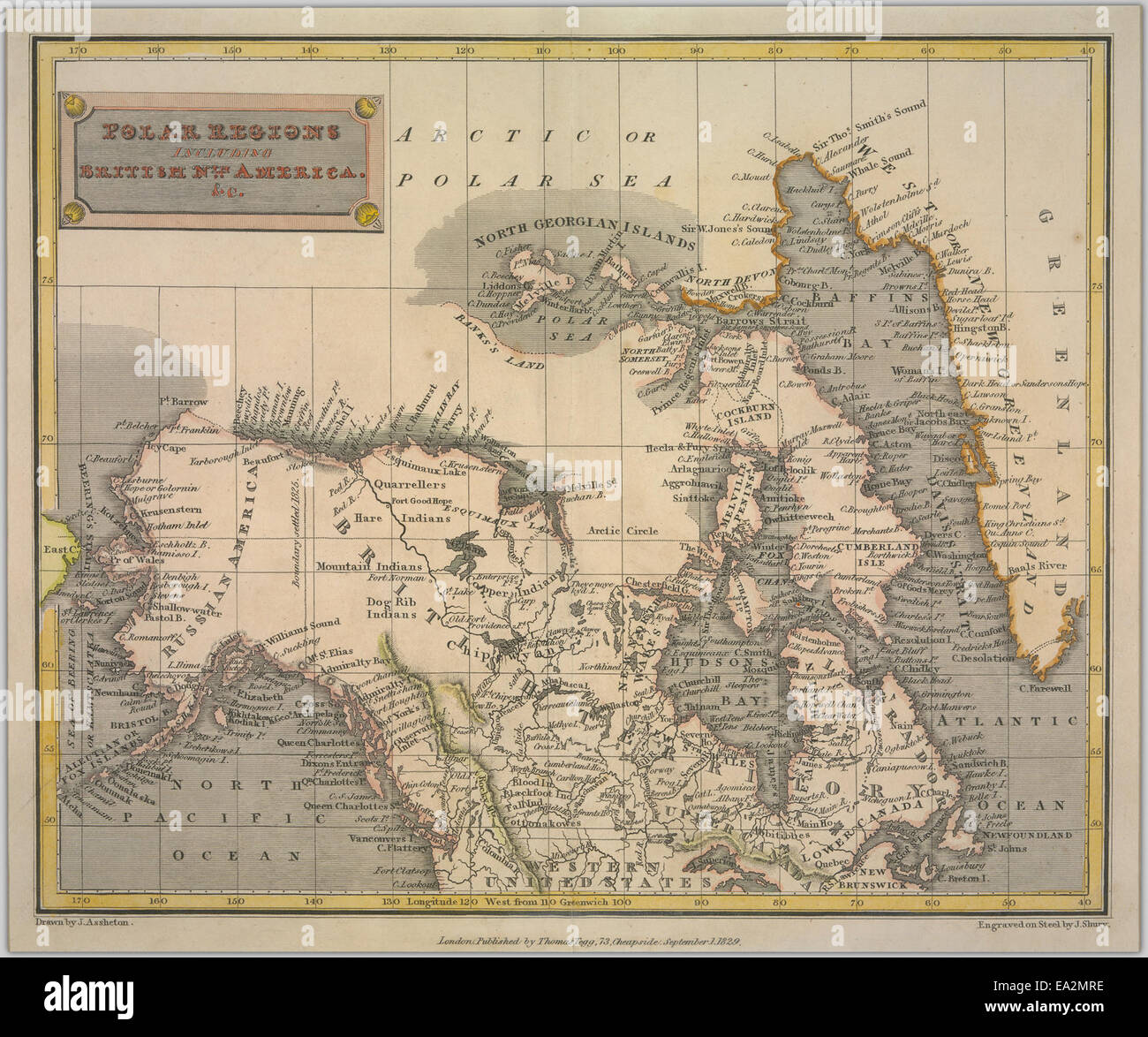 Cette collection de cartes couvre les régions polaires, y compris l'Amérique du Nord britannique, mettant en évidence des caractéristiques géographiques et des revendications territoriales. Ces cartes offrent une perspective historique de l'exploration et de la cartographie polaires. Banque D'Images