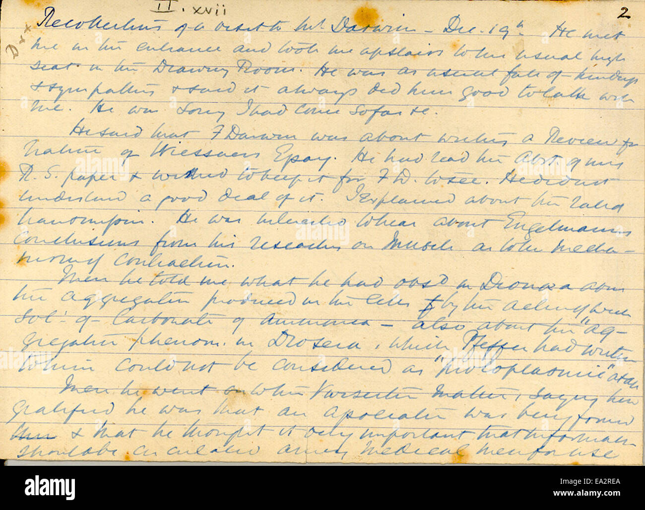 Le *Recollections of a Visit to Mr. Darwin* de Burdon Sanderson offre un aperçu des expériences personnelles et des échanges intellectuels entre les deux personnalités. Le document fournit un compte rendu détaillé de leurs discussions, jetant la lumière sur l'influence de Darwin dans la communauté scientifique et la perspective de Sanderson sur la théorie de l'évolution. Banque D'Images