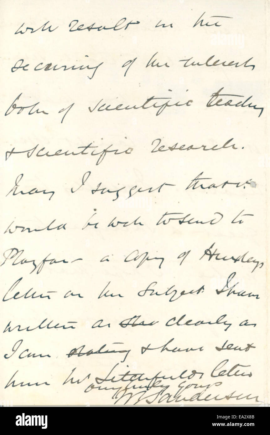 Une lettre datée du 23 mai 1875, de John Burdon-Sanderson à Charles Darwin, est une correspondance importante dans l'histoire de la science. Burdon-Sanderson était médecin et physiologiste, et cette lettre représente un moment clé dans l'échange d'idées scientifiques entre des personnalités éminentes de la biologie du XIXe siècle. Banque D'Images