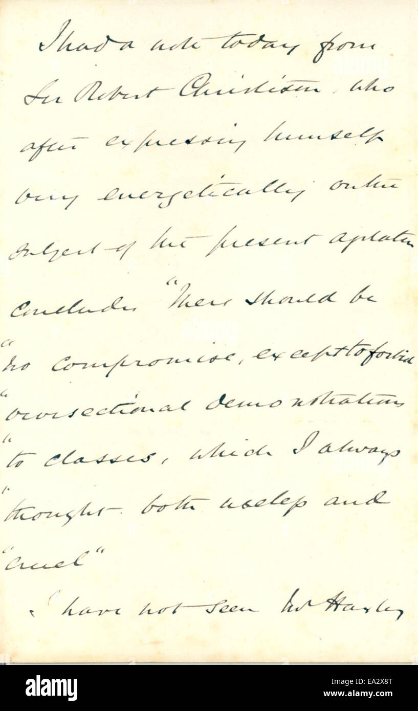 Cette lettre de John Burdon-Sanderson à Charles Darwin, datée du 14 avril 1875, discute des pensées scientifiques et des théories liées aux travaux de Darwin. Il fournit un aperçu historique de la collaboration entre les esprits scientifiques éminents de l'époque. Banque D'Images