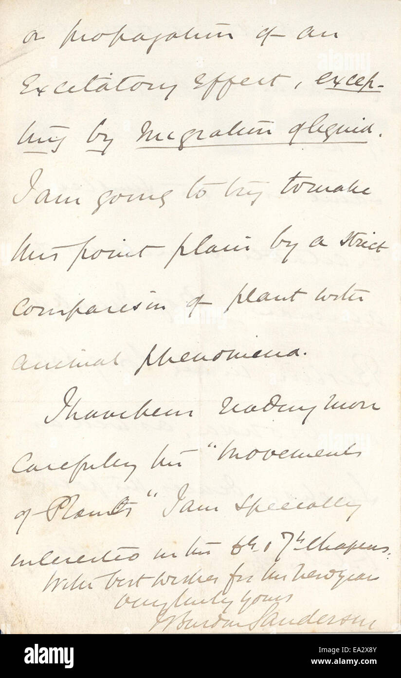 Cette lettre historique de John Burdon-Sanderson à Charles Darwin, datée du 31 décembre 1880, révèle un aperçu de la communication scientifique entre deux personnalités éminentes du domaine de la biologie et des sciences naturelles. Banque D'Images